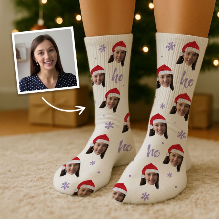 Personalised Socks with Face in Christmas Hat