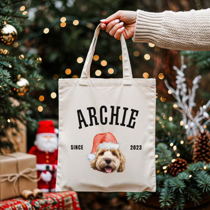 Personalised Tote Bag with Pet in Christmas Hat
