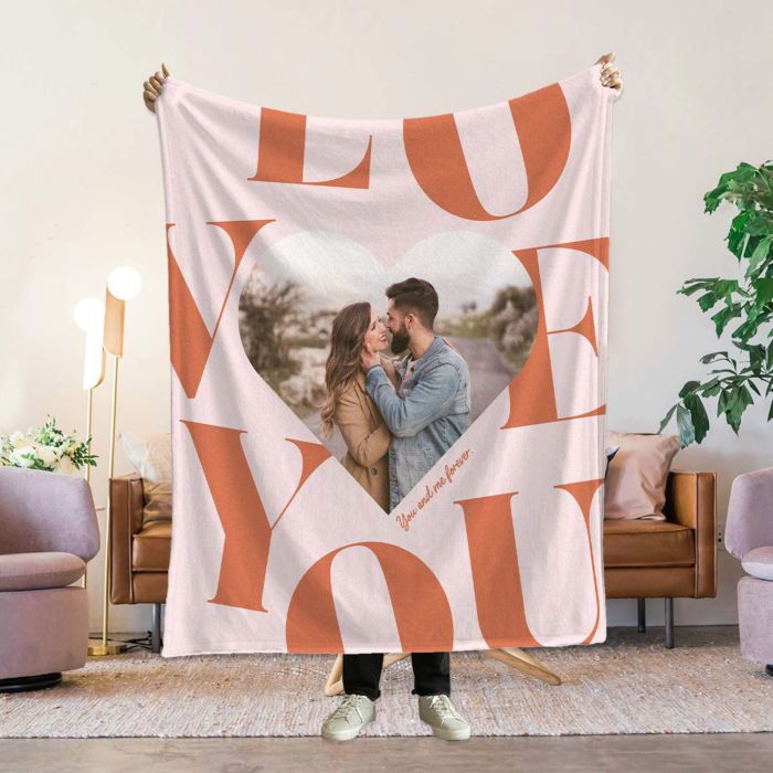 Personalised Heart Photo Blanket with Text